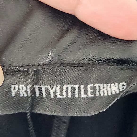 NWT PrettyLittleThing Black Faux Leather Split Leg Flared Goth Punk Pant Women 6 - Picture 3 of 10